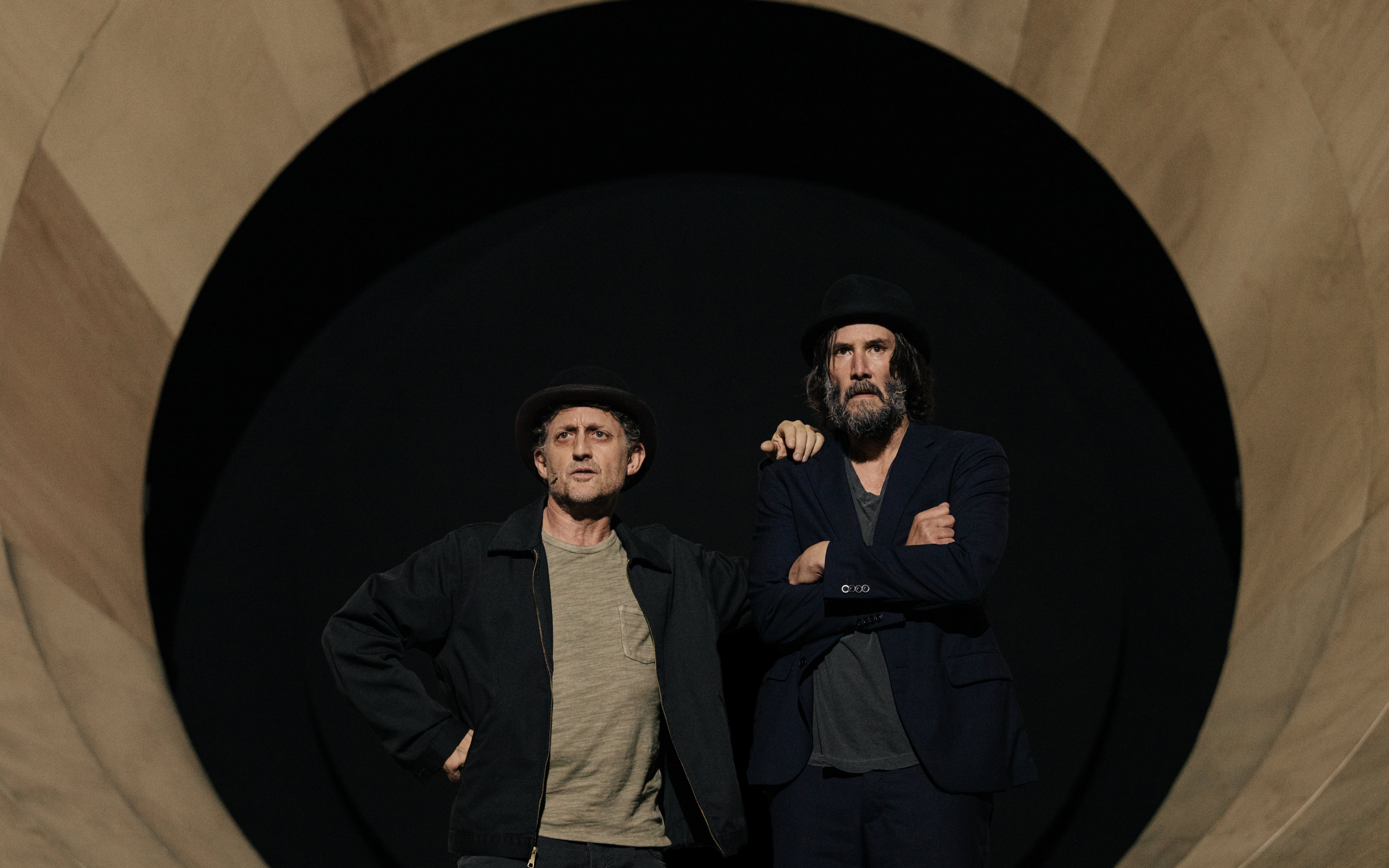Actors on stage during Waiting for Godot Broadway show performance.