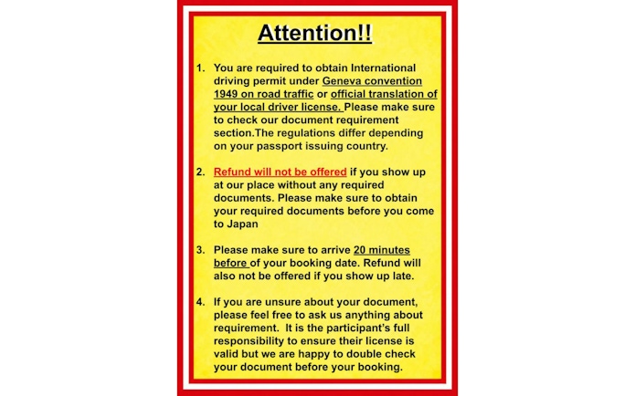 International driving permit required for 60-min go-karting in Japan; no refund without documents.