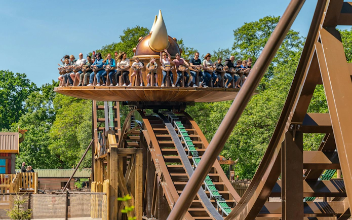 Visitors on a spinning ride at Drayton Manor theme park.