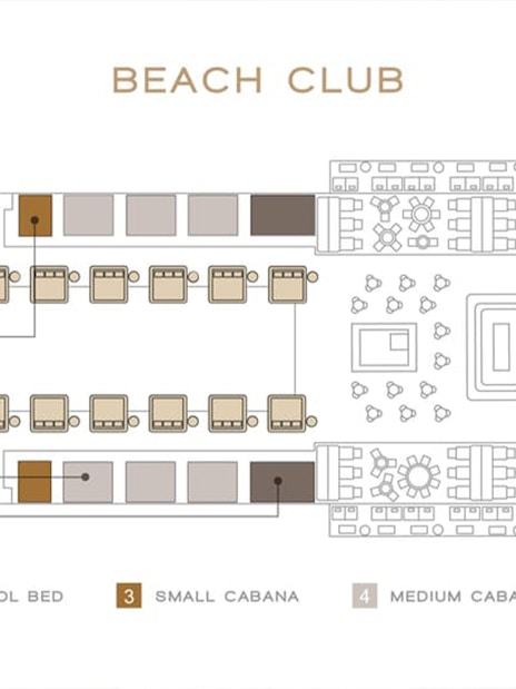 Floor plan of Yona Beach Club in Phuket showing sea beds, pool beds, and cabanas.