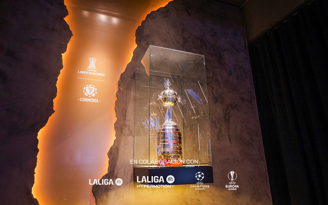 Trophy display at Legends of Football Museum featuring CONMEBOL Libertadores Cup.