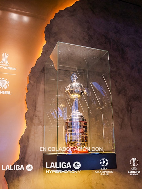 Trophy display at Legends of Football Museum featuring CONMEBOL Libertadores Cup.