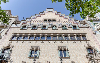 Facade of Casa Amatller in Barcelona, showcasing intricate architectural details.