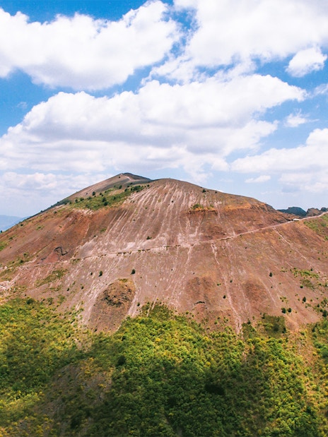 Mount Vesuvius crater view with surrounding landscape, Italy.