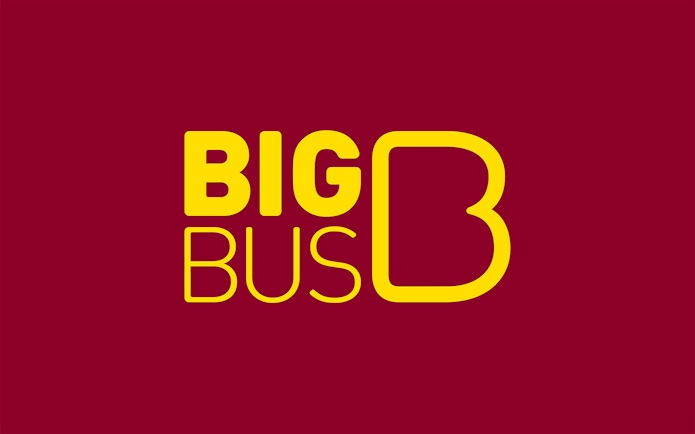 Big Bus Tours logo on a maroon background.