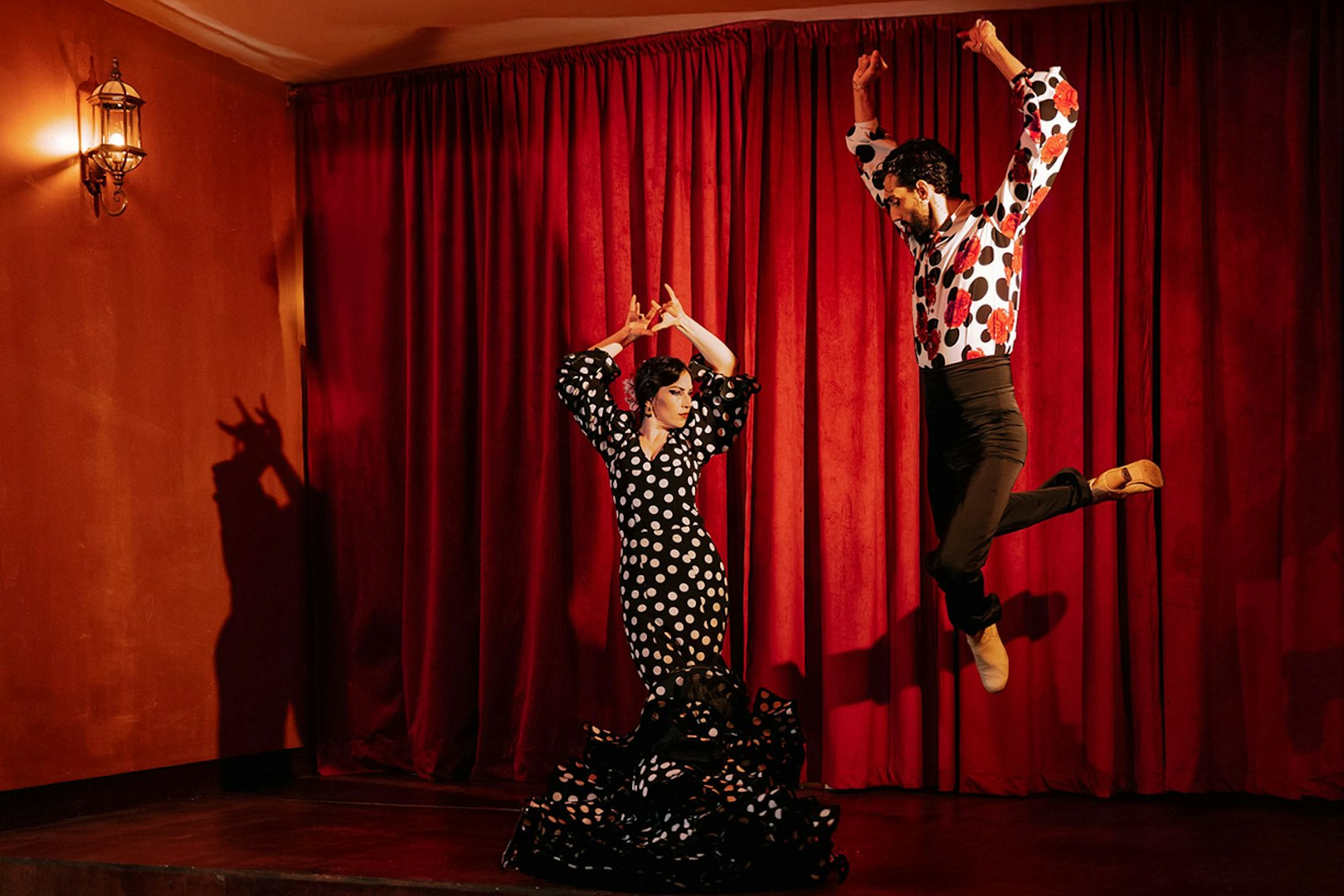 Flamenco dancers performing on stage at Laietana, Barcelona.