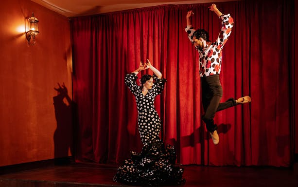Flamenco dancers performing on stage at Laietana, Barcelona.