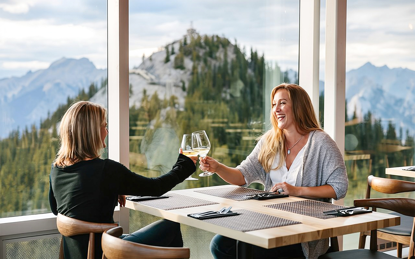 Dining with a mountain view in Banff National Park, Canada.