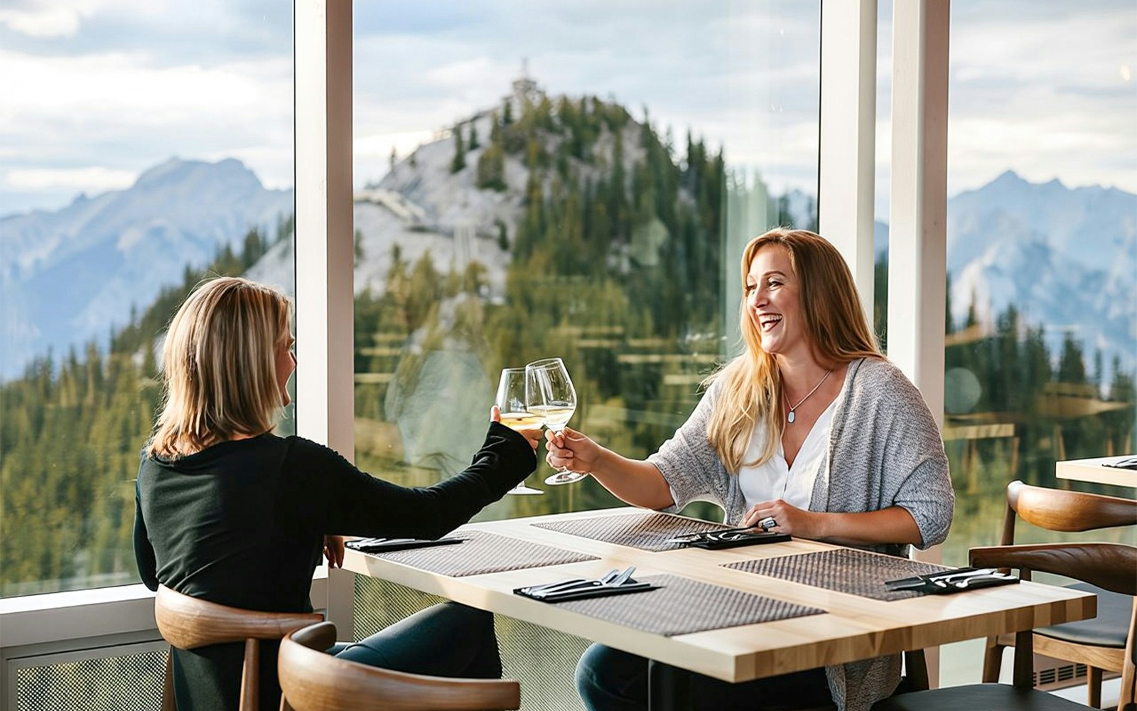 Dining with a mountain view in Banff National Park, Canada.