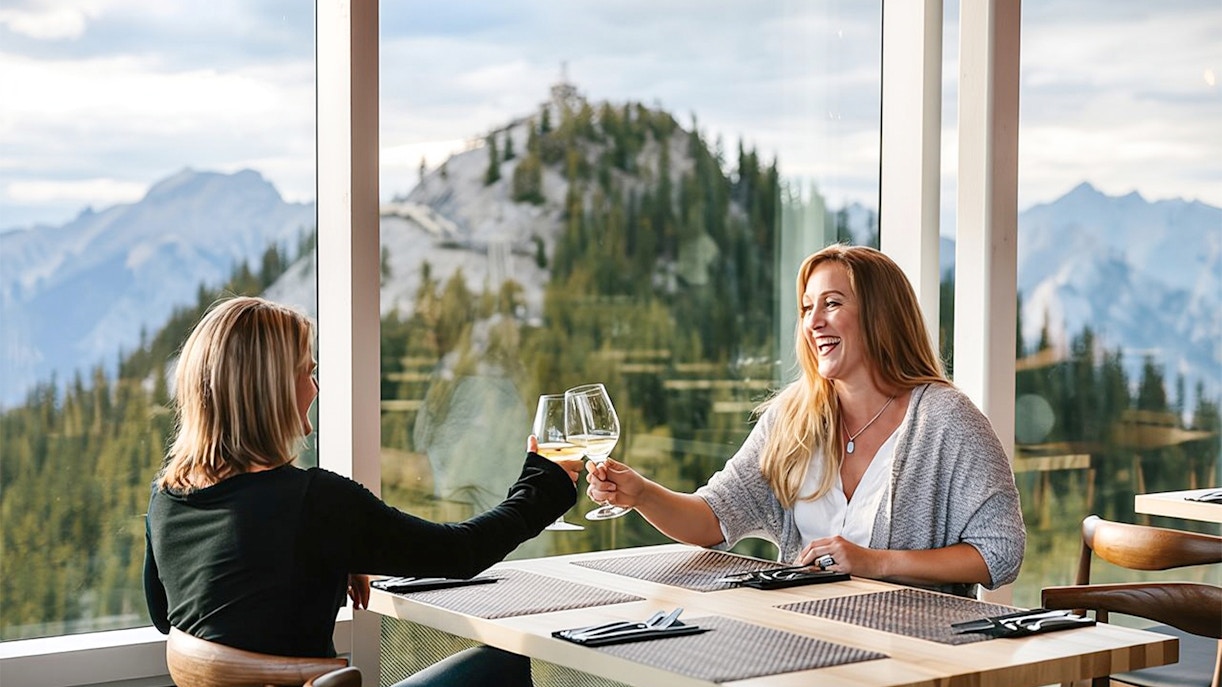 Dining with a mountain view in Banff National Park, Canada.