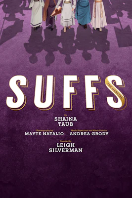 Broadway theater marquee for "Suffs" musical in New York City.