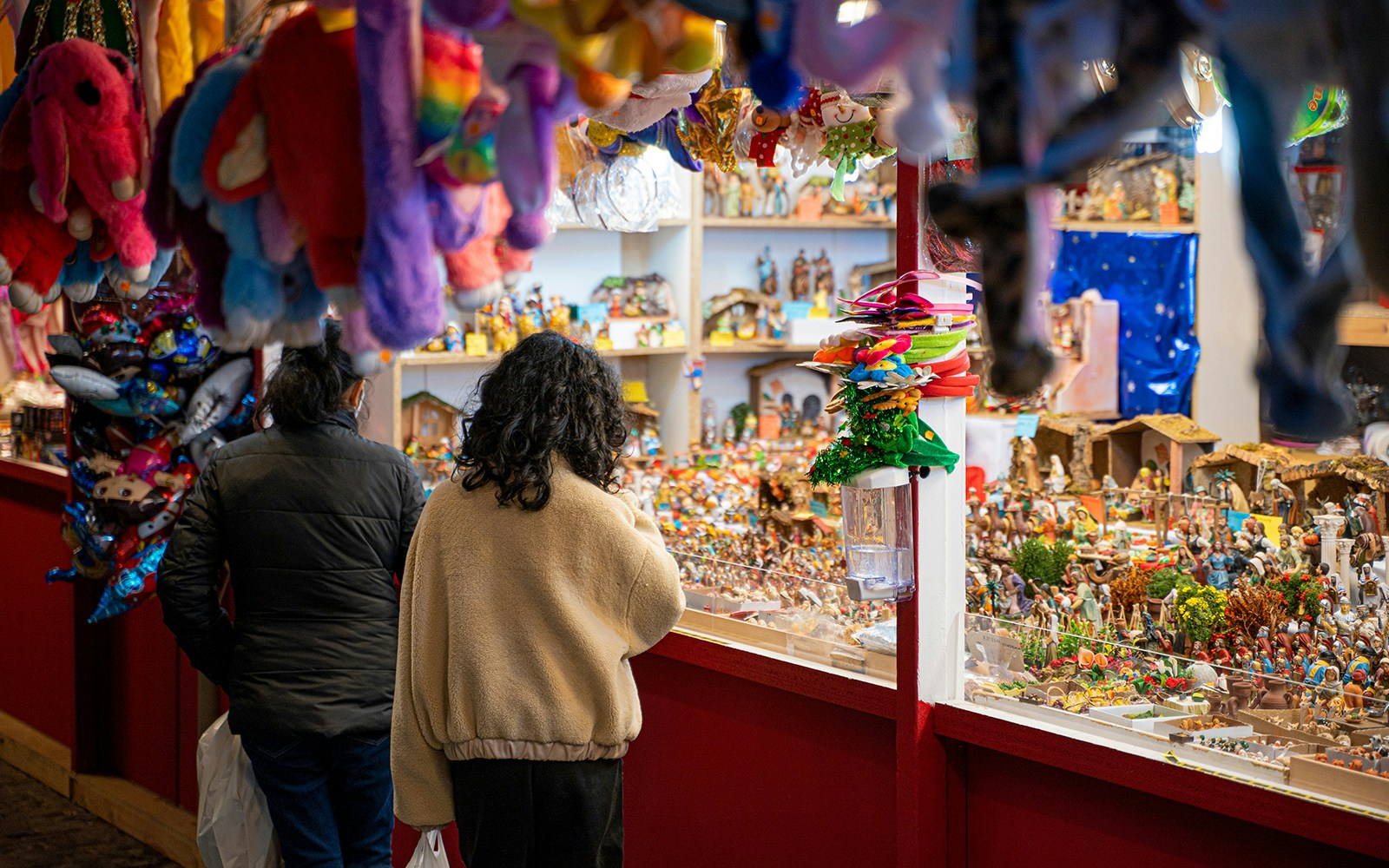 Stalls of market in the Plaza Mayor of the city of Madrid during night