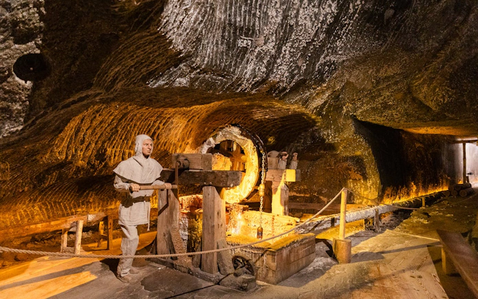 Wieliczka Salt Mine interior with historical mining display, Krakow tour.