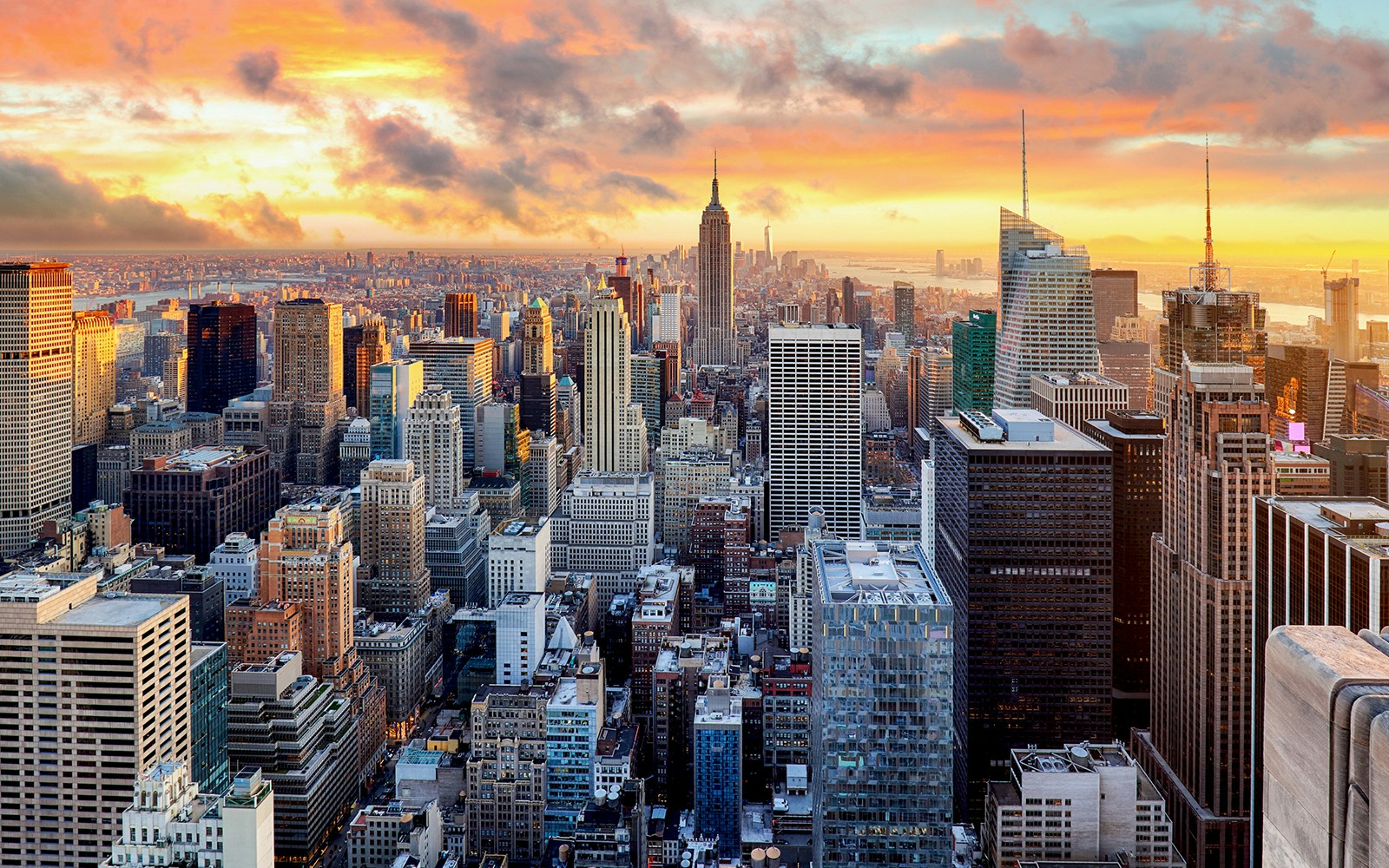 nyc sunset helicopter view