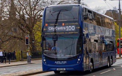 Double-decker Airlink bus on route 100 to Edinburgh city centre.