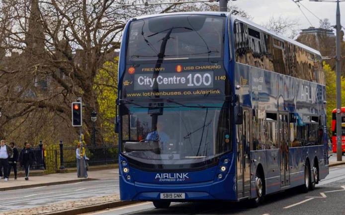 Double-decker Airlink bus on route 100 to Edinburgh city centre.