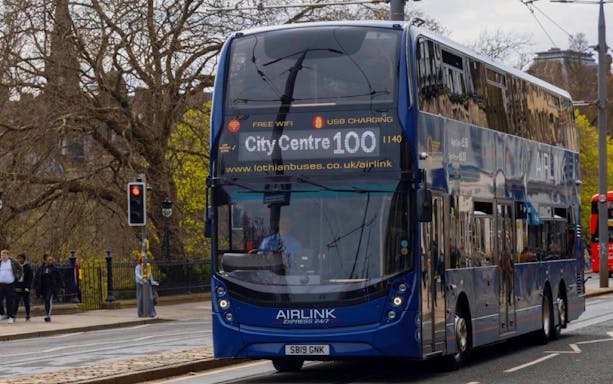 Double-decker Airlink bus on route 100 to Edinburgh city centre.