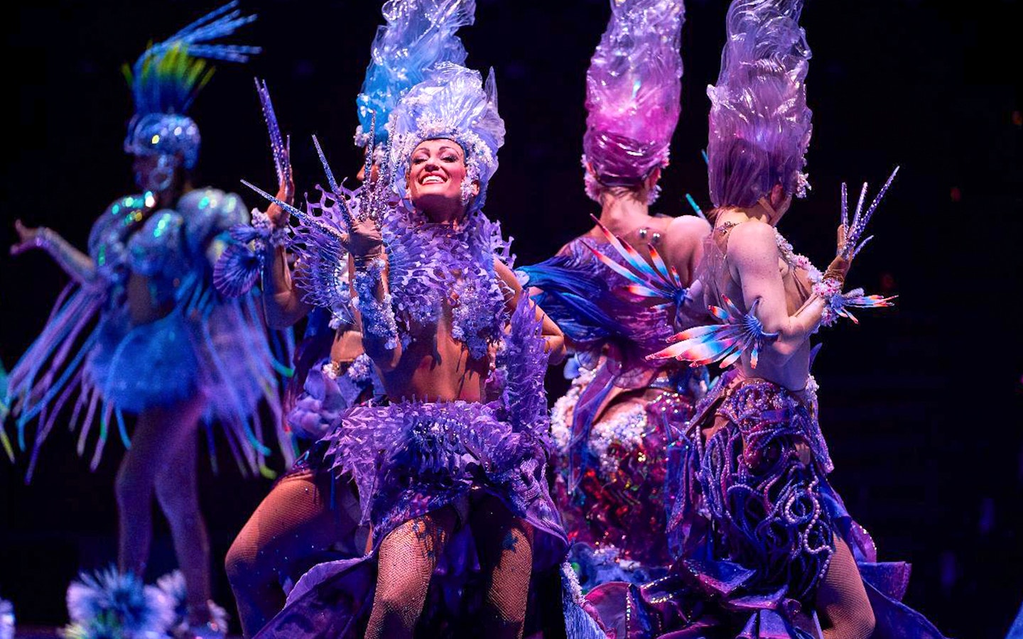 Performers in vibrant costumes during the Awakening show.