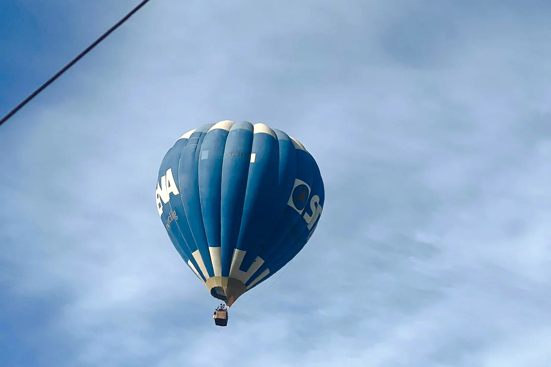 Hot air balloon in flight over Ihlara Valley, Cappadocia.