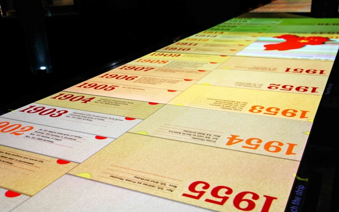 Timeline display of historical events at Churchill War Rooms, London.