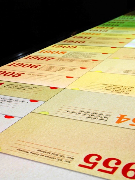 Timeline display of historical events at Churchill War Rooms, London.