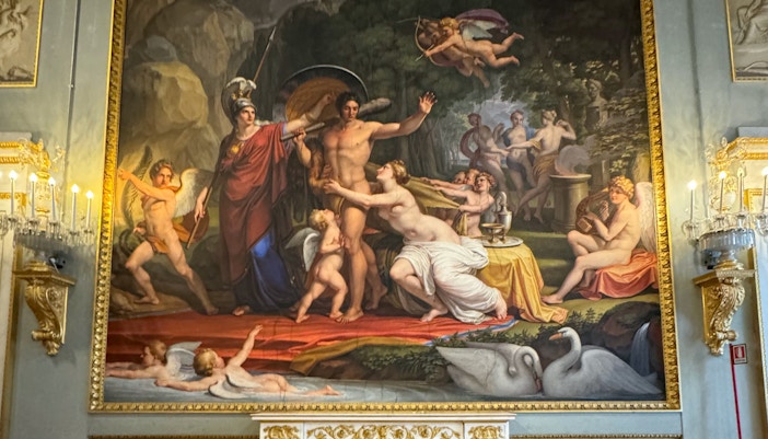 Painting of mythological scene in Palatine Gallery, Pitti Palace, Florence.