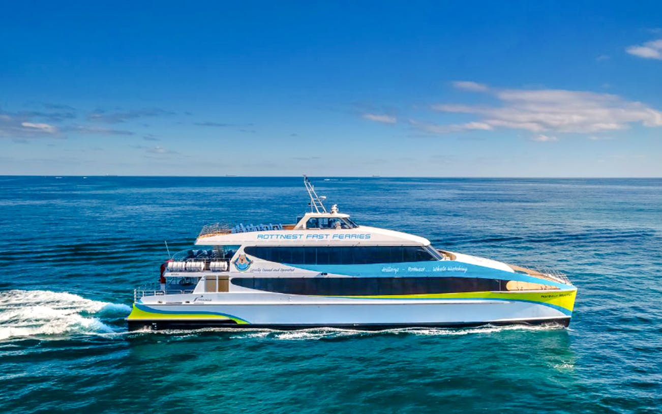 Rottnest Fast Ferries vessel cruising on the ocean.