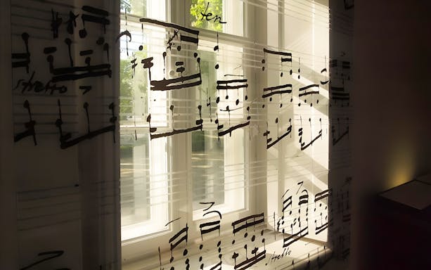Musical notes on a window at Frédéric Chopin's birthplace in Zelazowa Wola, near Warsaw.