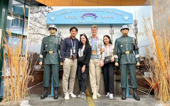 Visitors at the 3rd Infiltration Tunnel entrance on the DMZ Tour in Korea.