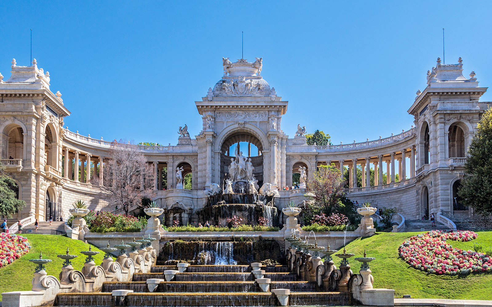 Palais Longchamp fountain and gardens in Marseille, France.