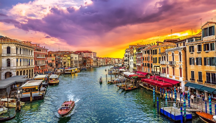 Sunset ride gondola ride in Venice