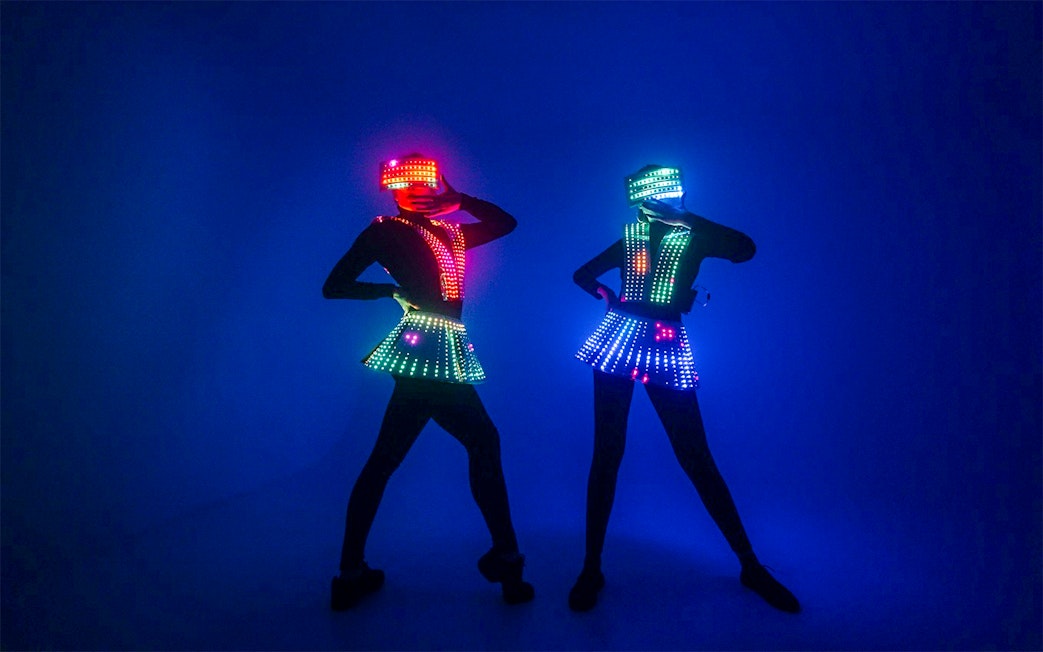 Performers in LED costumes at SplashMania Waterpark, Gamuda Cove Selangor.