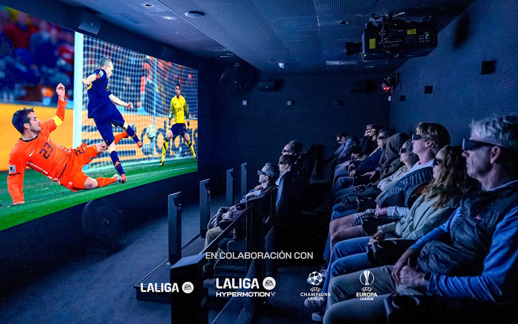 Guests watching a football match in 3D at the Home of Football Museum, Madrid.