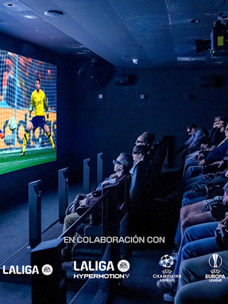 Guests watching a football match in 3D at the Home of Football Museum, Madrid.