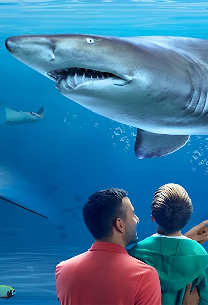 Visitors observing a shark at SEA LIFE Kelly Tarlton's Aquarium, Auckland.