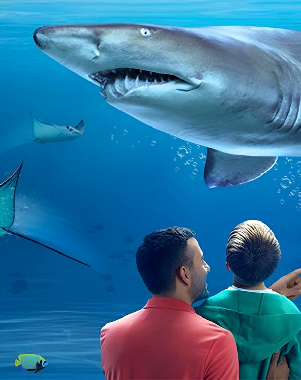 Visitors observing a shark at SEA LIFE Kelly Tarlton's Aquarium, Auckland.