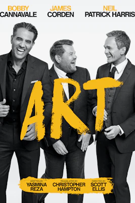 Broadway show poster for 'Art' featuring three actors in suits.