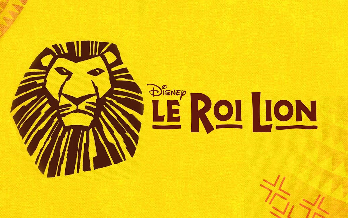 Disney's Le Roi Lion logo with stylized lion face on yellow background.