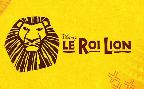 Disney's Le Roi Lion logo with stylized lion face on yellow background.