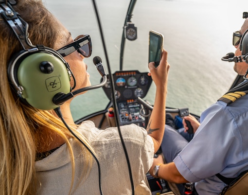 Helicopter passengers view Lisbon's coastline during a 10-minute flight.