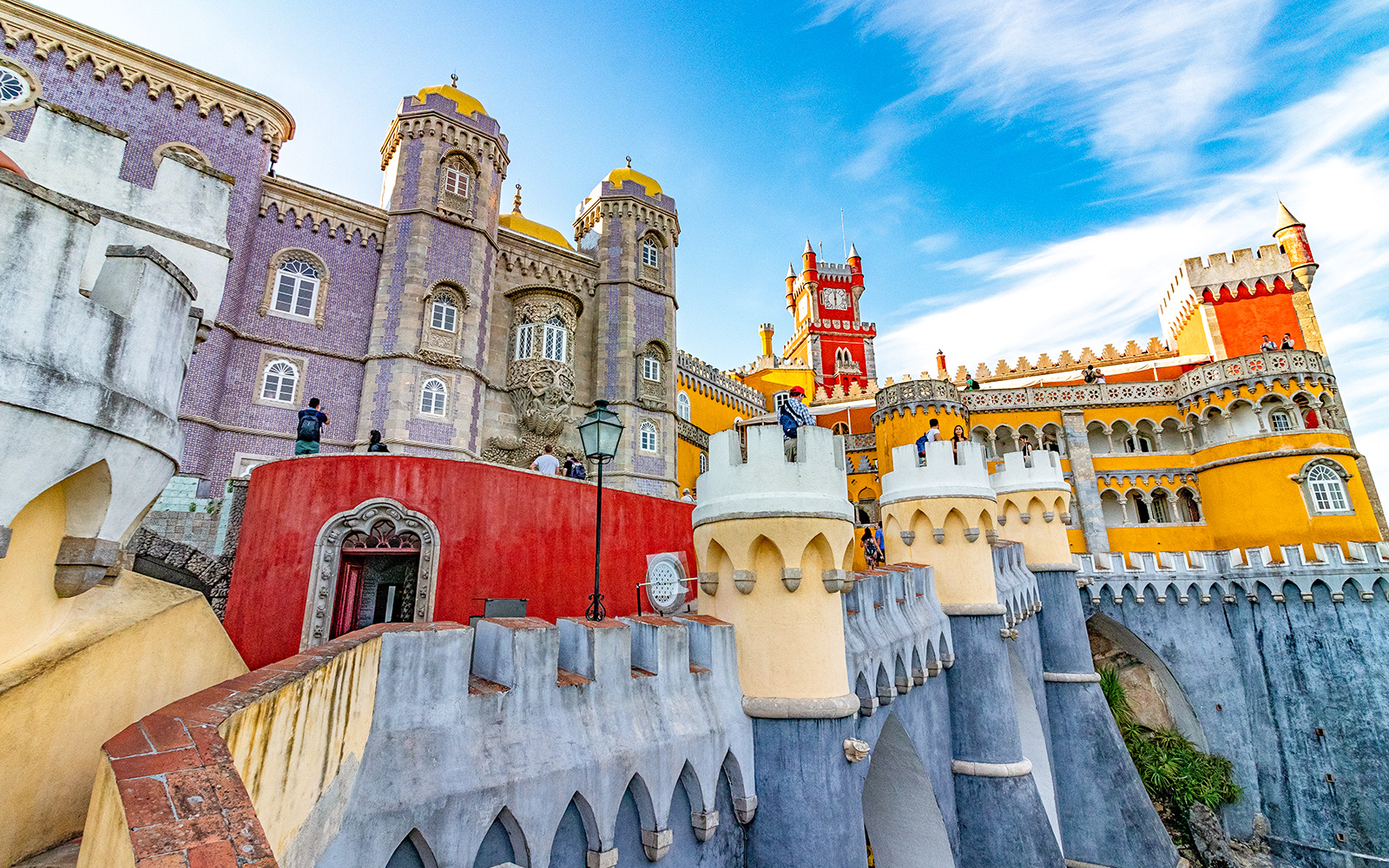 Pena Palace in Sintra, Portugal, showcasing colorful architecture and intricate details.