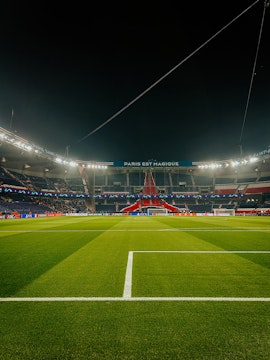 PSG Stadium field view during a tour at Parc des Princes, Paris.