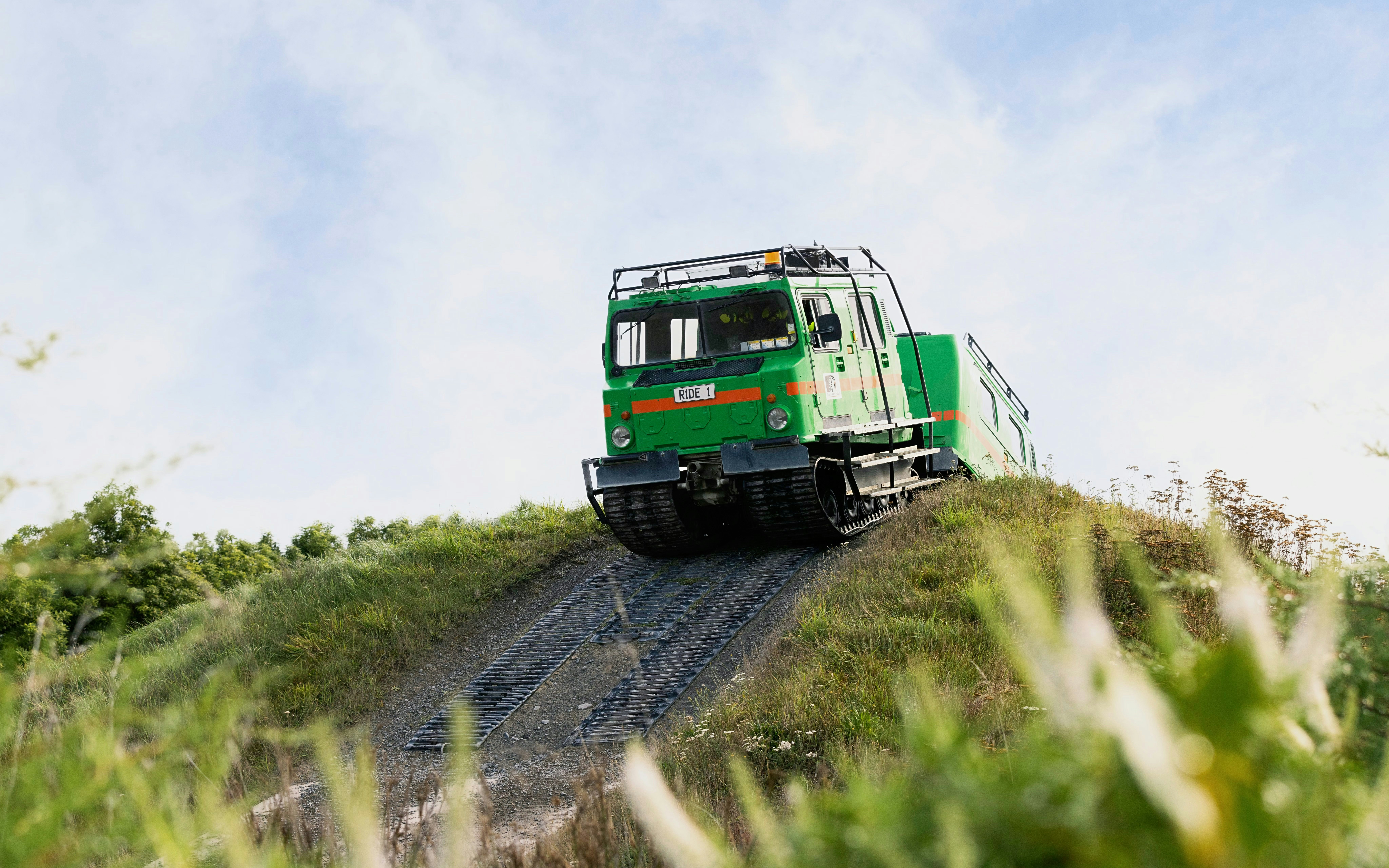 Hägglunds vehicle on a hill at the International Antarctic Centre, Christchurch, New Zealand.