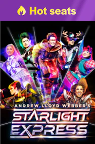 Starlight Express Westend show poster with vibrant characters in futuristic costumes.