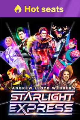 Starlight Express Westend show poster with vibrant characters in futuristic costumes.