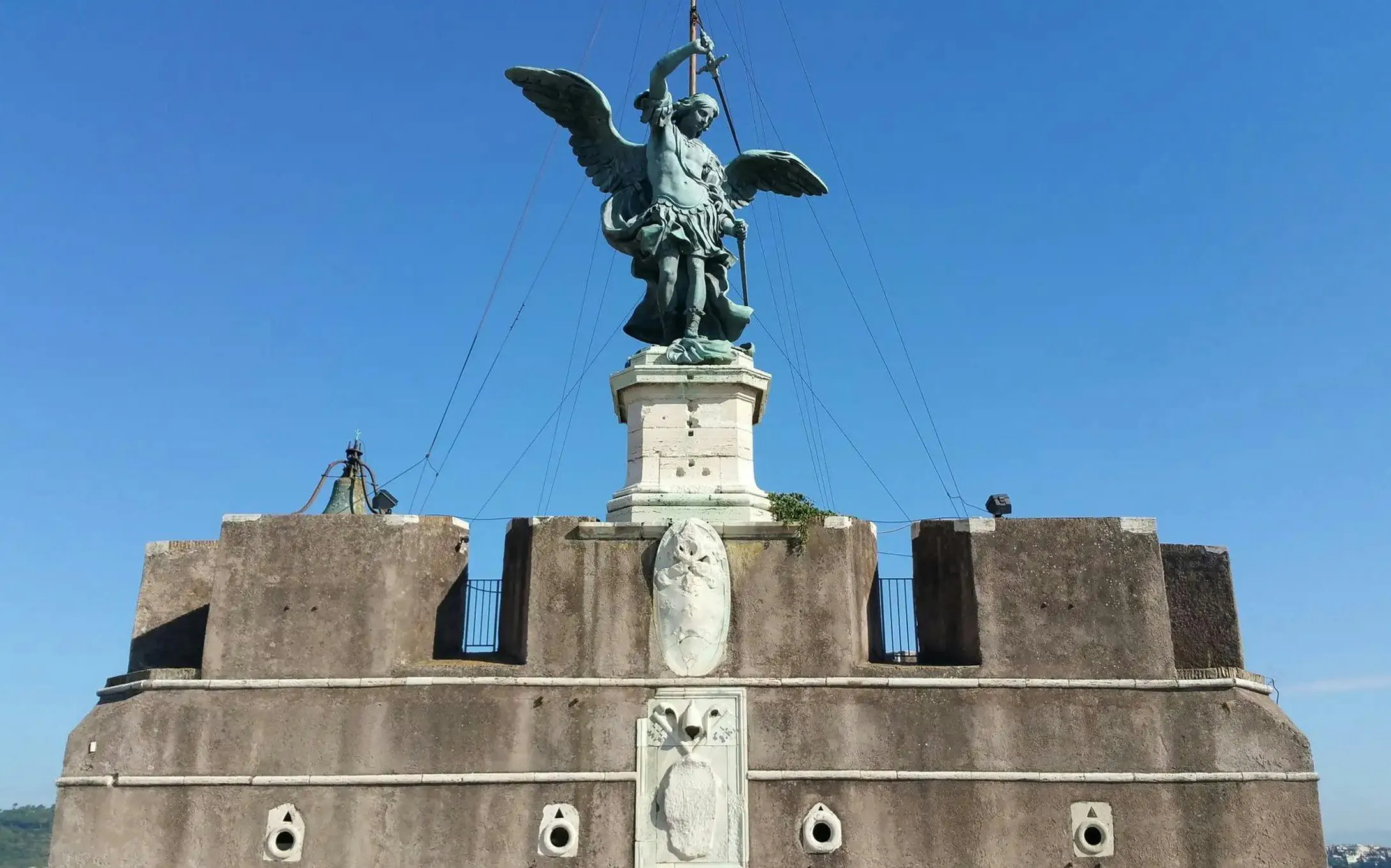 Statue of Archangel Michael atop Castel Sant'Angelo in Rome, Italy.
