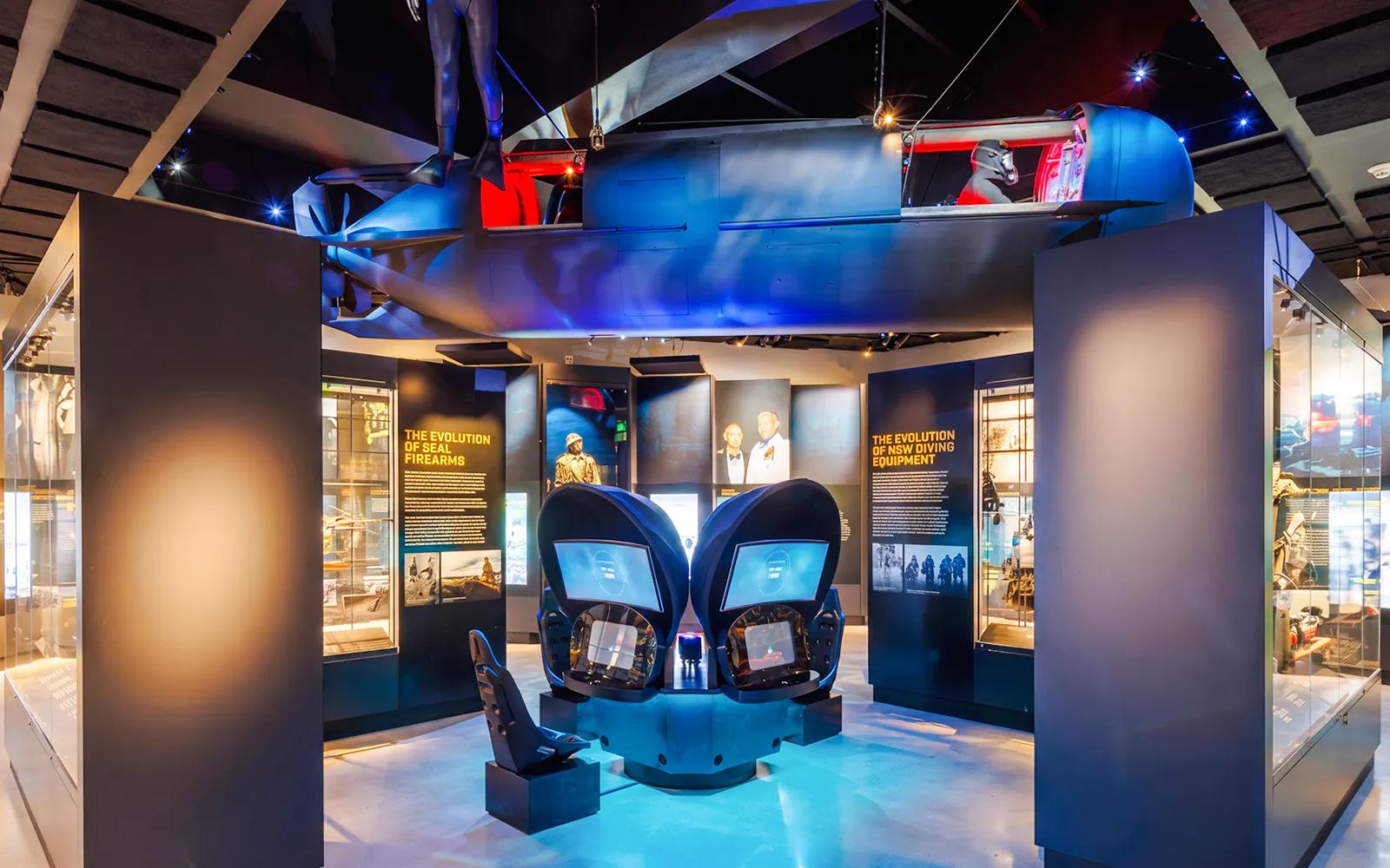 Navy SEAL Museum exhibit with diving equipment and historical displays, San Diego.
