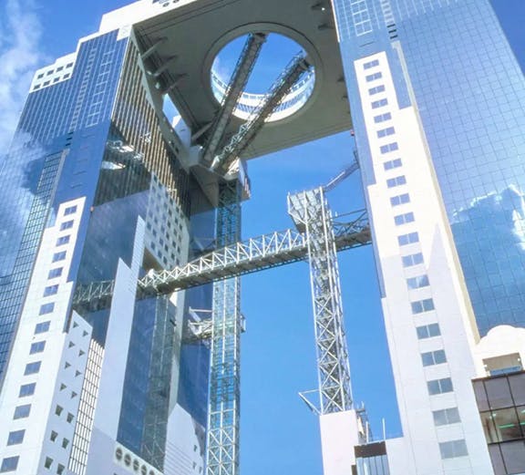 Umeda Sky Building in Osaka with floating garden observatory.