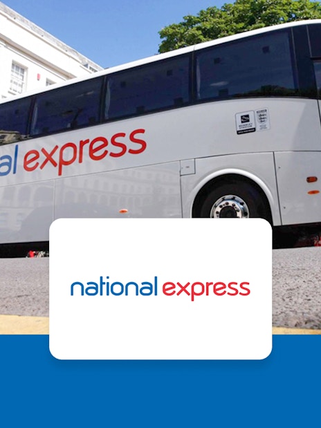 National Express coach parked near a building, offering Gatwick to London Victoria service.