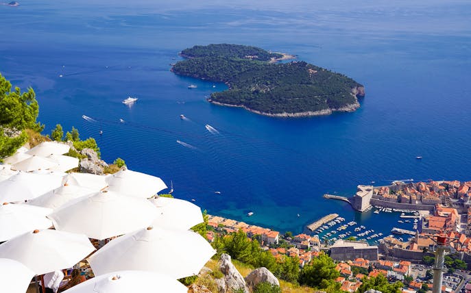 View of Dubrovnik's Old Town and Lokrum Island from a cable car vantage point.